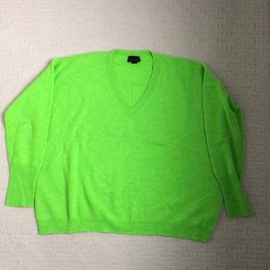 J. Crew 100% Italian Cashmere Lime Green V-neck